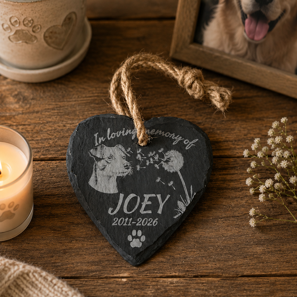 Personalised Pet Memorial Slate Hanging Heart